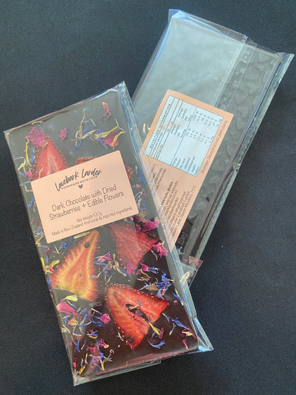 Dark Chocolate - Edible Flowers & Dried Strawberries